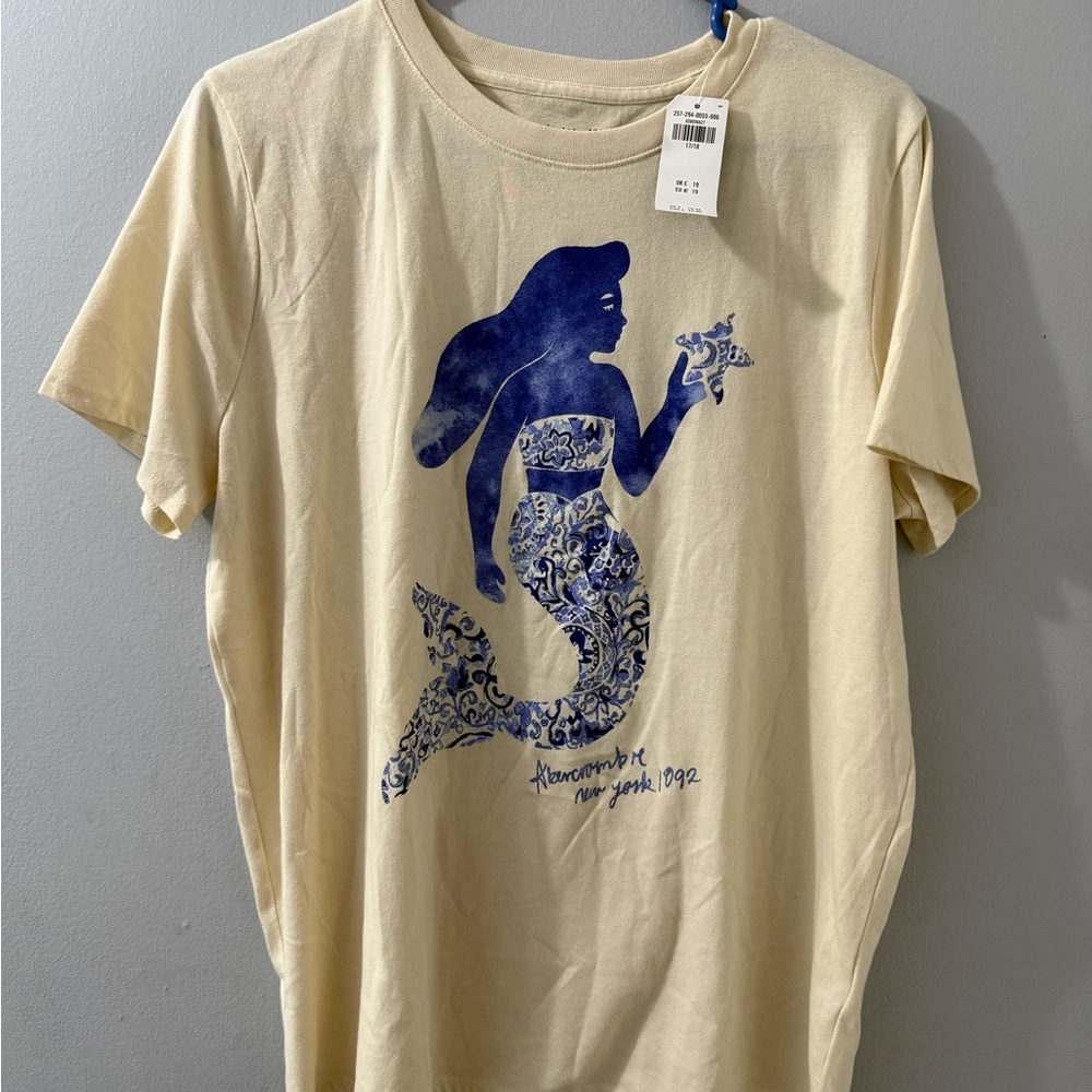 NWT Abercrombie Kids Cream Tee with Blue Mermaid Design